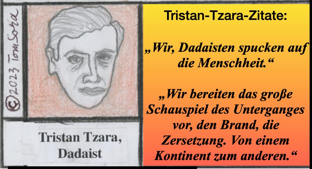 Zeichnnung und Grafik von Tom Sora: Tristan-Tzara-Zitate